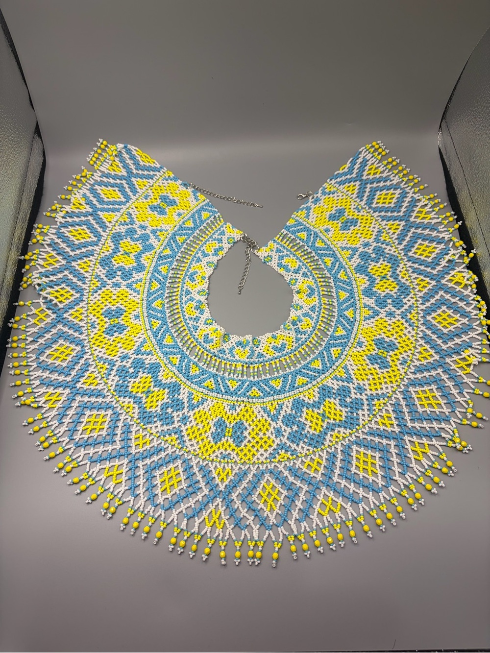 Handmade Yellow & Blue Beaded Bib Necklace